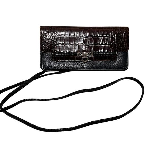 Brighton Black and Brown Croc-Embossed Wallet - Picture 1 of 12